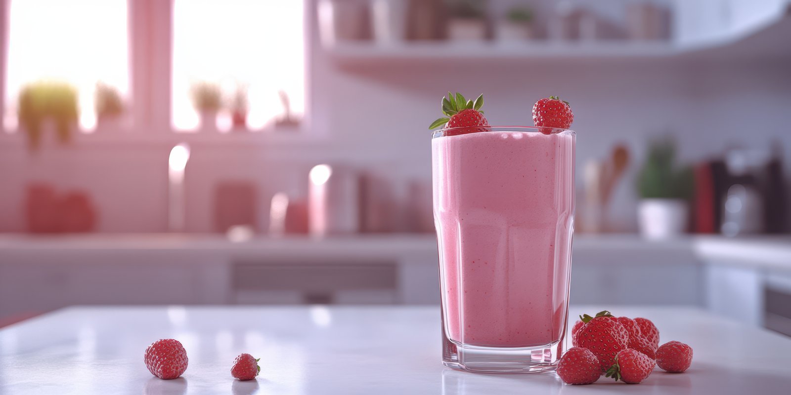 Refreshing raspberry smoothie prepared in a bright kitchen during the afternoon